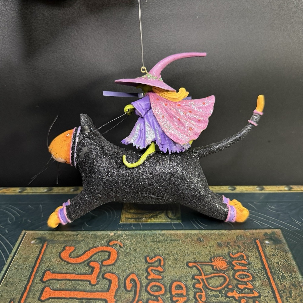 DEPT 56 Krinkles Halloween Flying Witch On Midnight Cat Patience Brewster